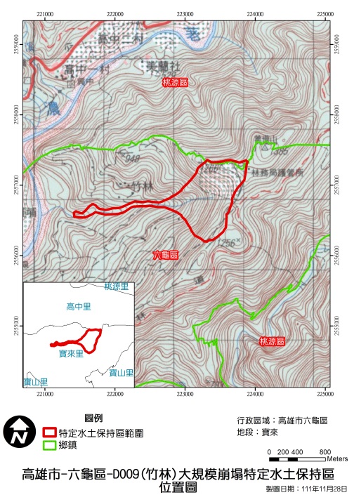 圖3 高雄市-六龜區-D009(竹林)大規模崩塌特定水土保持區位置圖